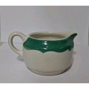 Vintage Buffalo China Creamer / Small Pitchers White w/ Green Scallop Edge USA